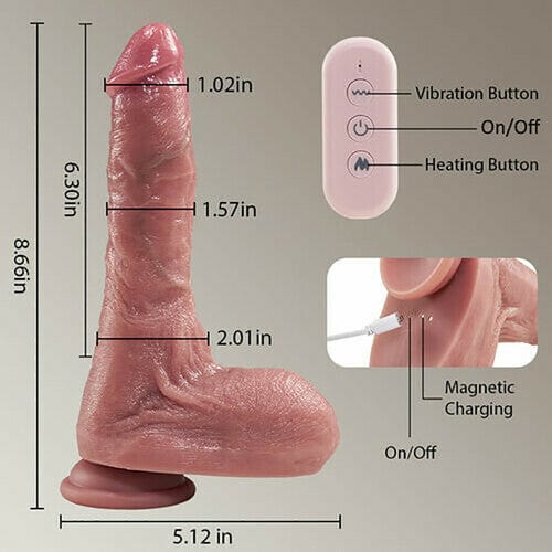 6.3-inch thrusting vibrating heating dildo with remote control on display