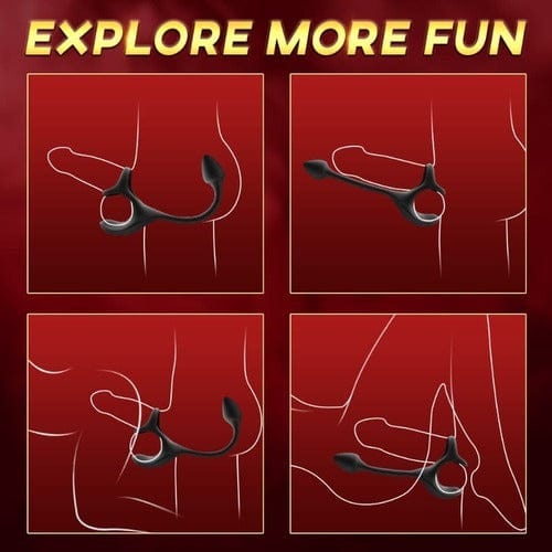 3 In 1 Spherical Vibrating Anal Plug Testicles Stimulator With cock Ring-IntimiLife