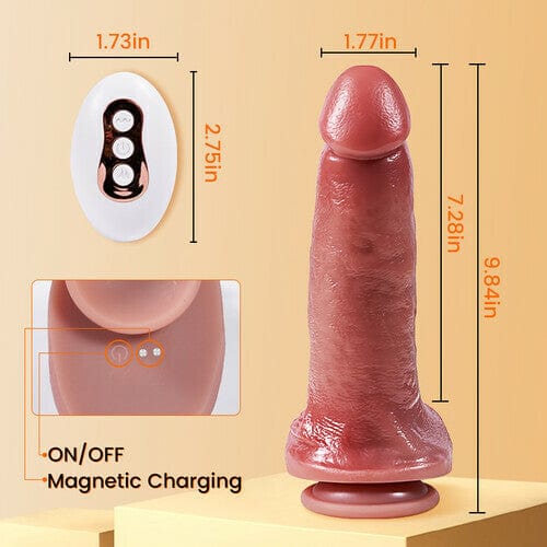 Body-safe silicone material and heating function detail of thrusting dildo