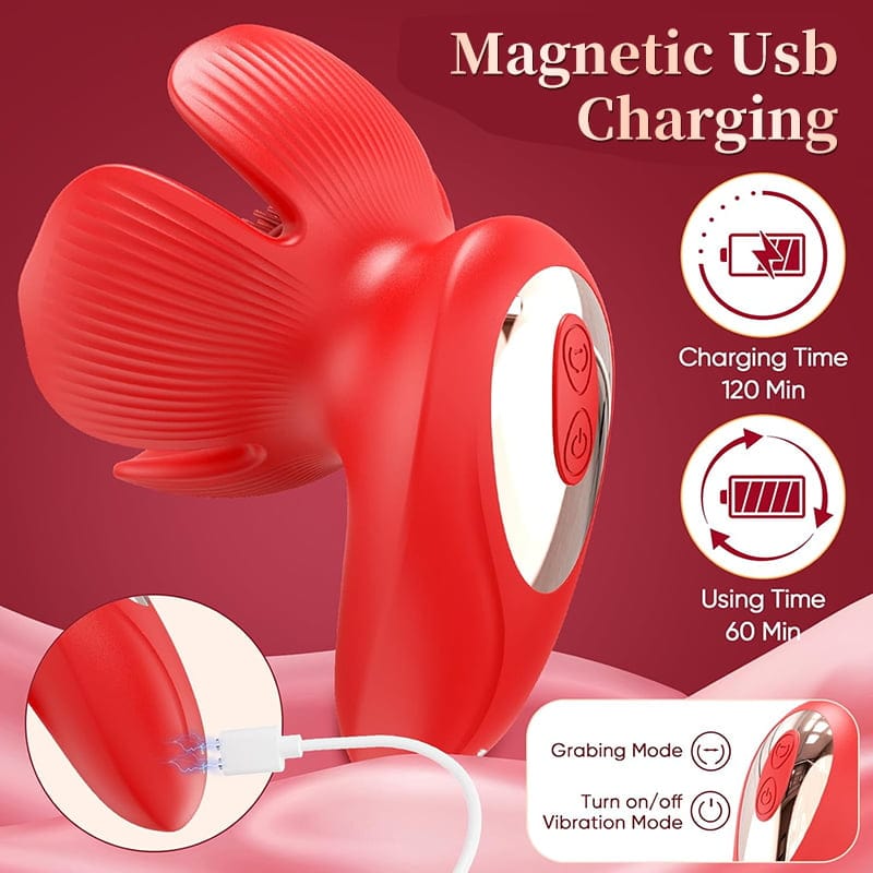 Rose kneader breast stimulator showing petal design and red silicone construction