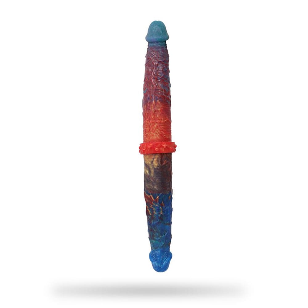 Colorful double-ended silicone anal plug dildo showing vibrant multicolor design