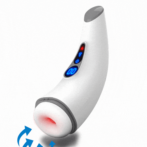 Male masturbator with LCD display showing suction and vibration settings