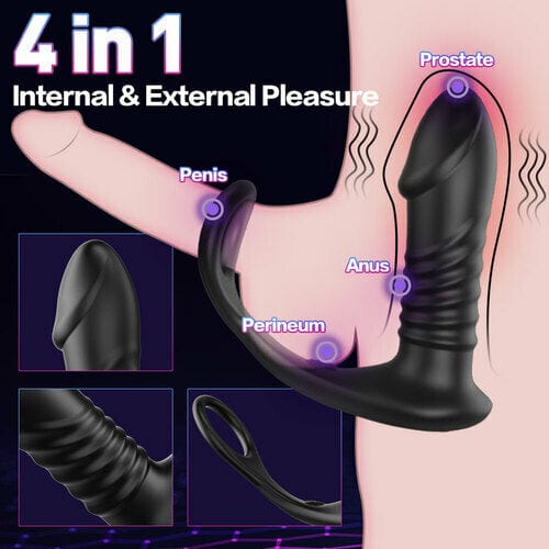 10 Thrilling Vibration 3 Thrusting Silicone Remote Control Cock Ring Anal Vibrator-IntimiLife