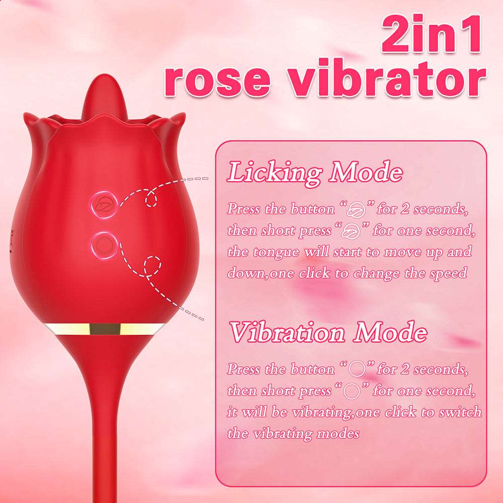 Rose clitoral vibrator showing tongue licking function and sleek design