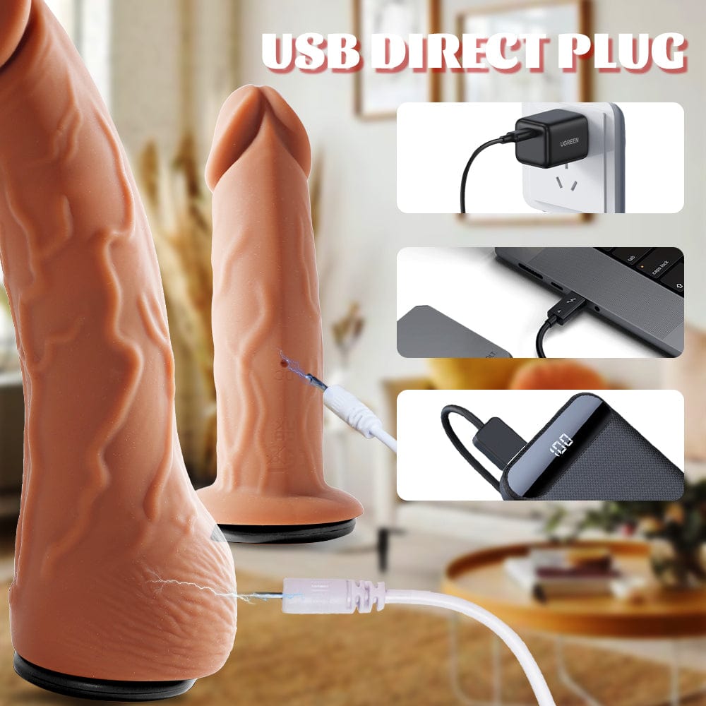 Wearable thrusting vibrator being worn with included secure pants for hands-free use