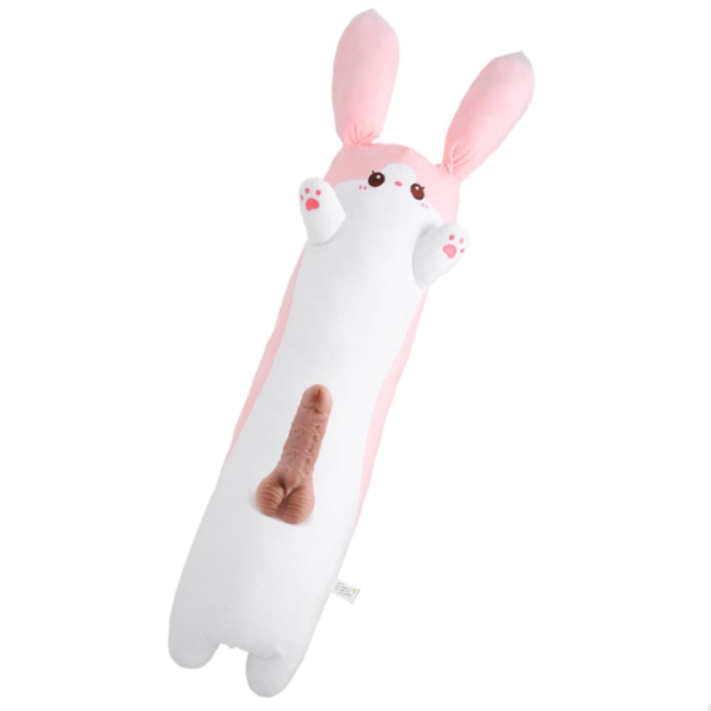 Thrusting dildo machine showing plush doll design and silicone dildo attachment
