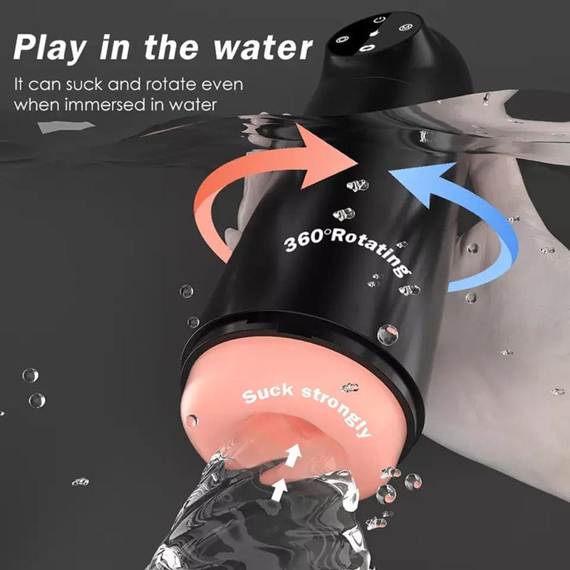 Male pleasure toy shown with charging cable and water-based lubricant for use