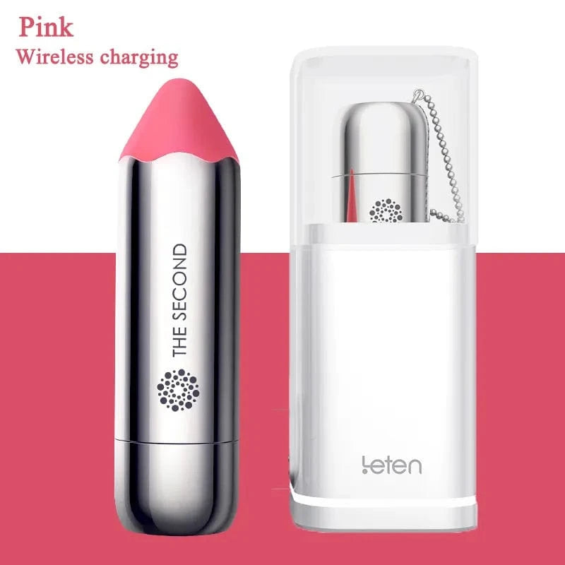 Vibrator displayed with size comparison to lipstick for discreet portability