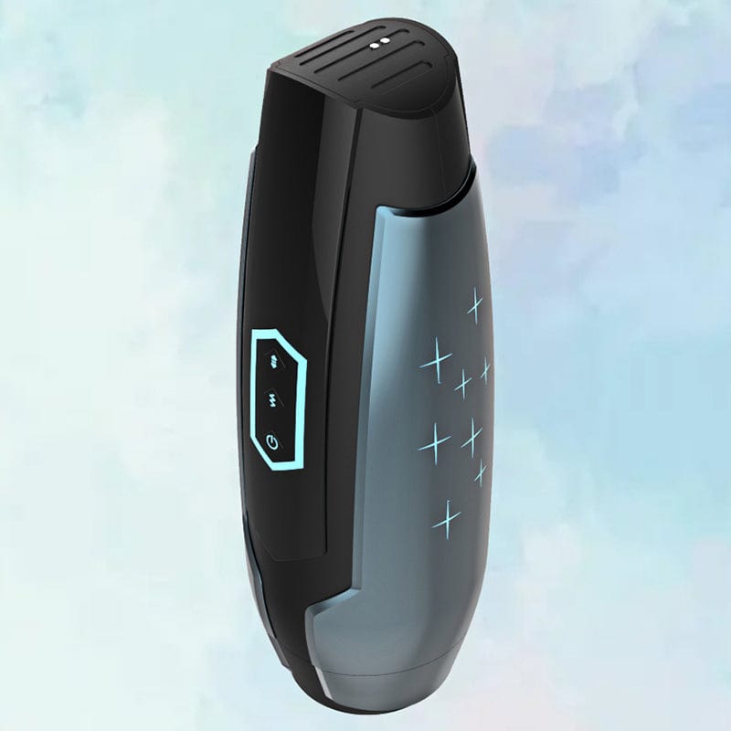 Automatic male masturbator showing 5-mode controls and sleek design