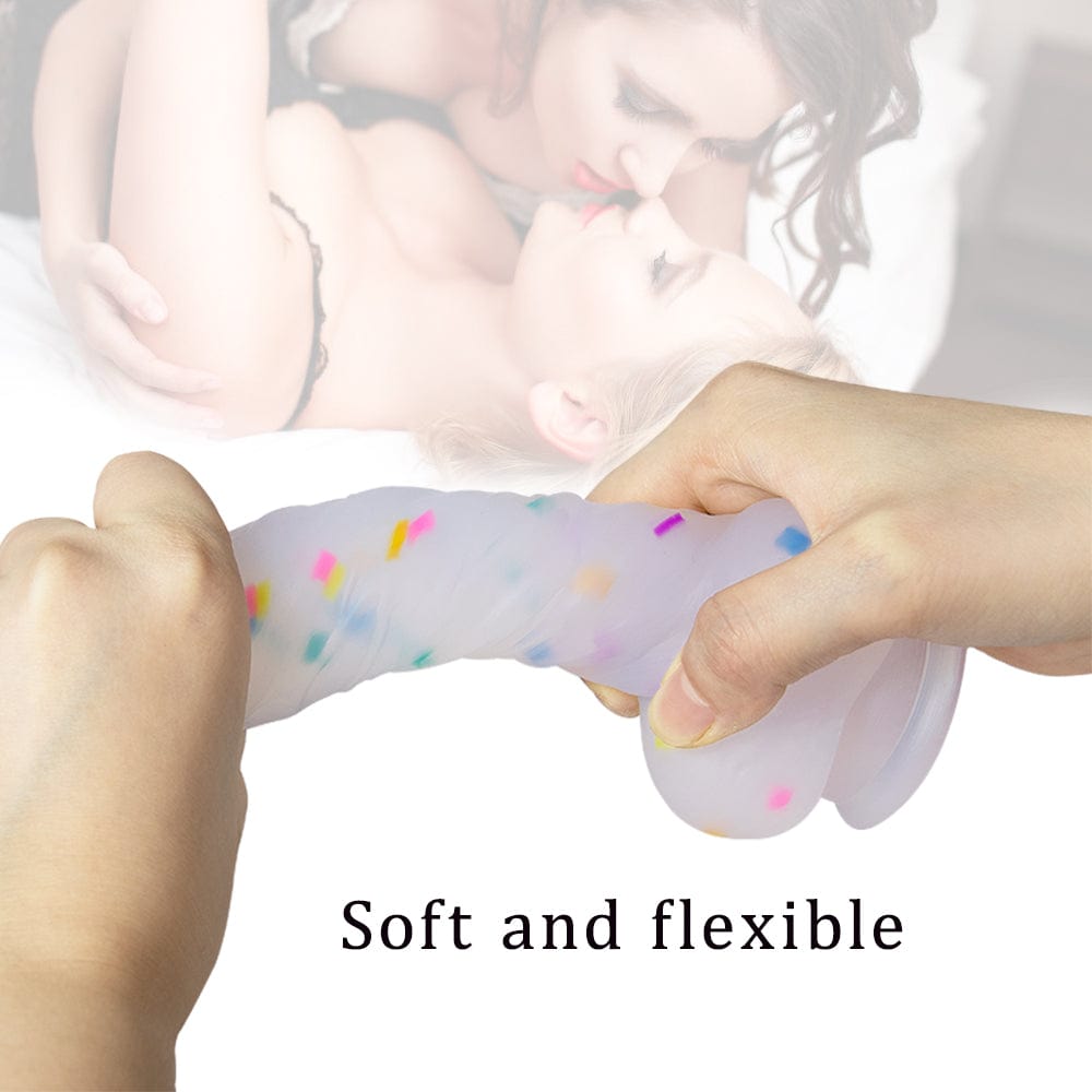 Transparent jelly dildo showing realistic design and 5.5 inch size