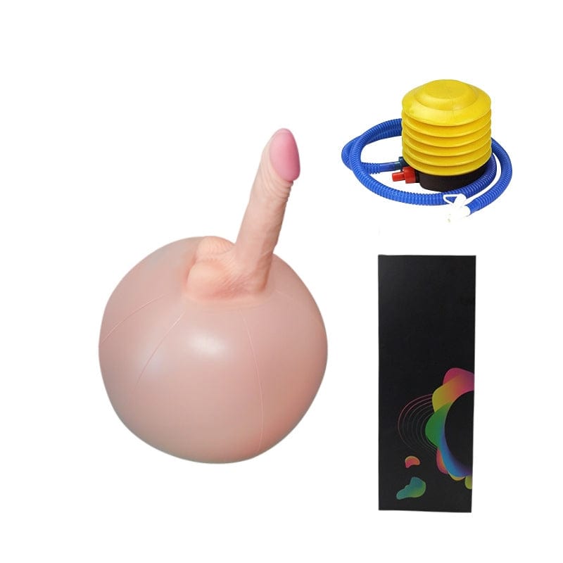 Size comparison showing 25x29cm ball and 16x4cm dildo dimensions