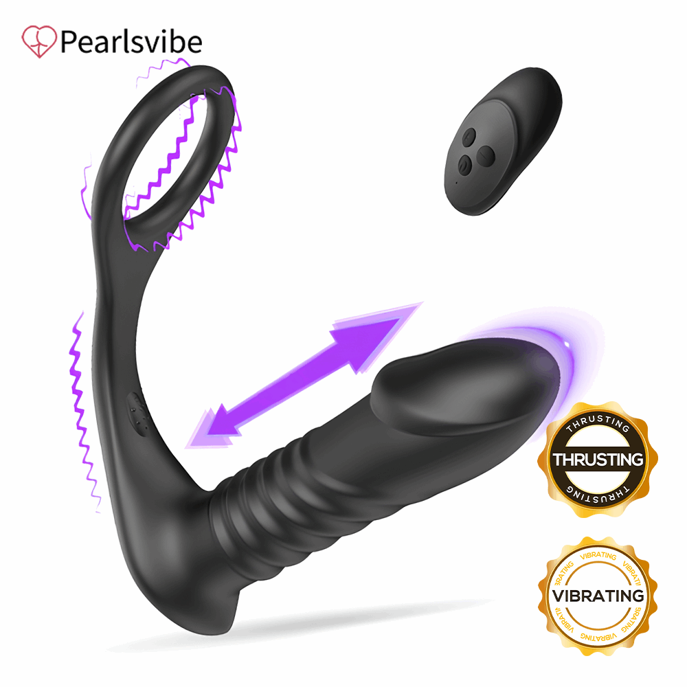10 Thrilling Vibration 3 Thrusting Silicone Remote Control Cock Ring Anal Vibrator-IntimiLife