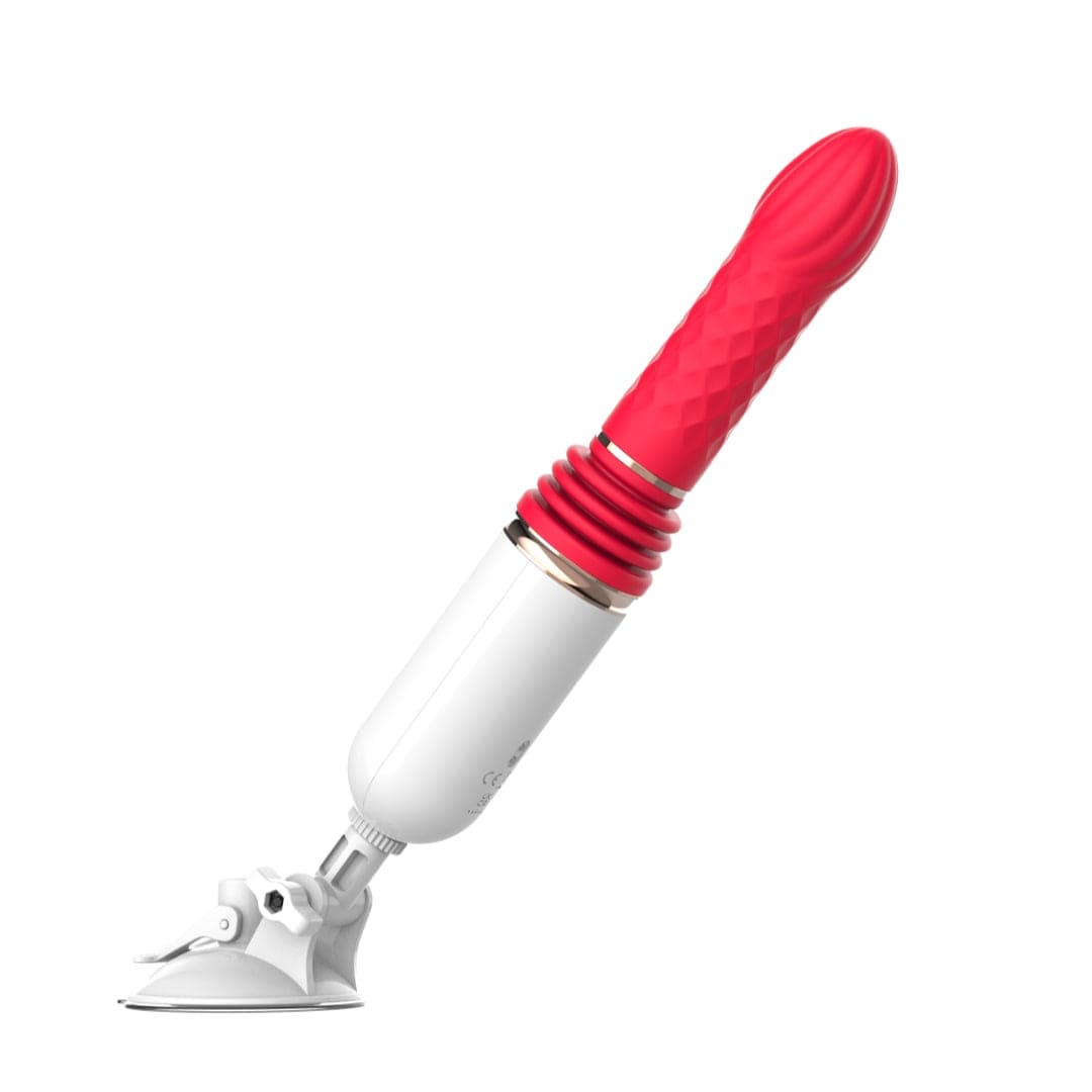 Automatic thrusting dildo machine with suction base attached to smooth surface
