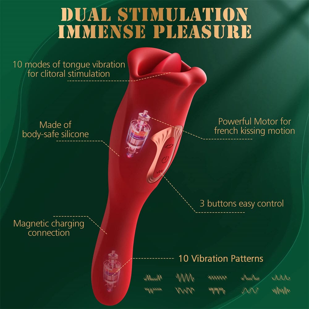Rose tongue vibrator showing dual-end design for clit and G-spot stimulation