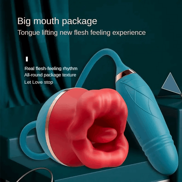 intimilife - 3 In1 Big Mouth Sucking Tongue Licking Vibrator & Thrusting Bullet Vibrator-IntimiLife