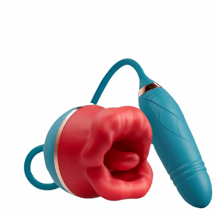 intimilife - 3 In1 Big Mouth Sucking Tongue Licking Vibrator & Thrusting Bullet Vibrator-IntimiLife