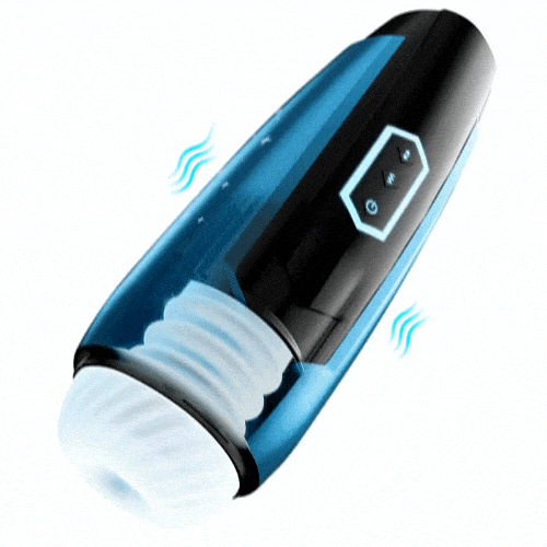 Automatic male masturbator showing 5-mode controls and sleek design