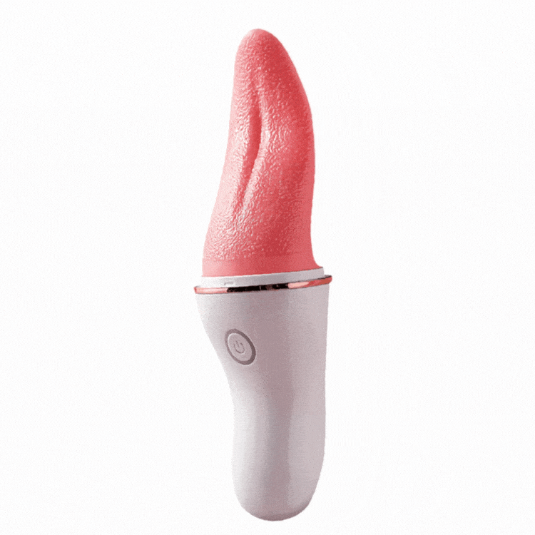 Realistic tongue licking vibrator showing flexible silicone texture