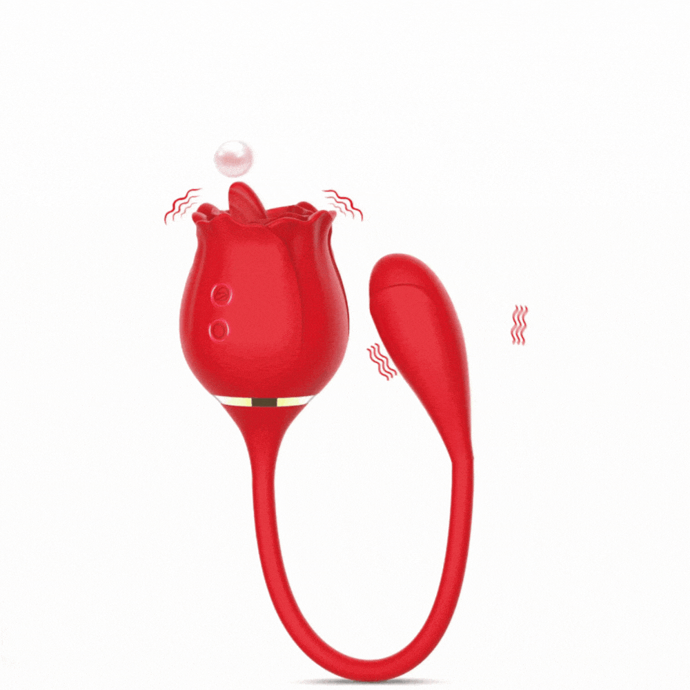 Rose clitoral vibrator showing tongue licking function and sleek design