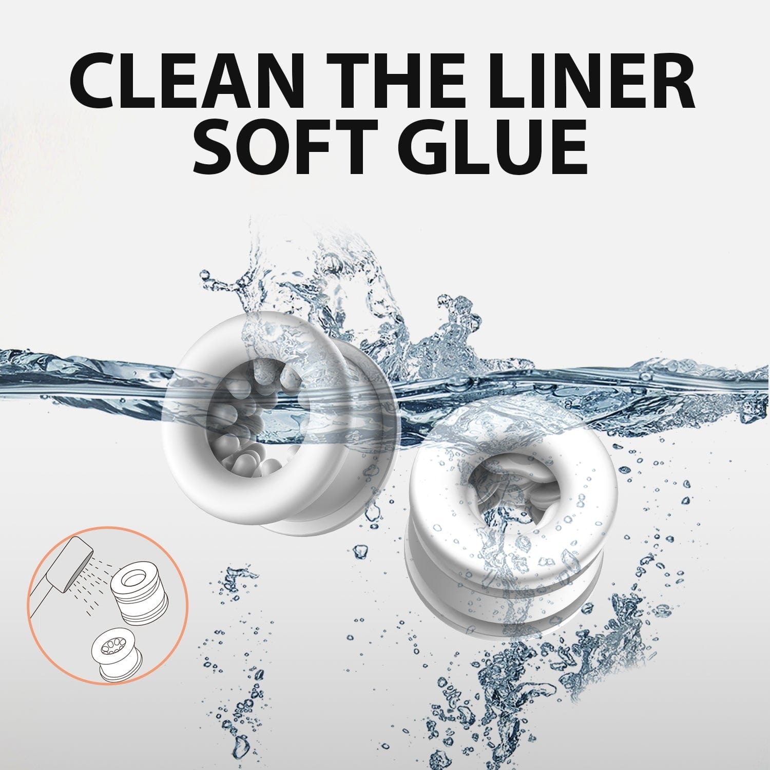 Easy-to-clean disassembled view of body-safe silicone stroker components