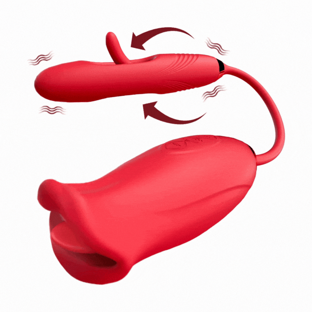 intimilife - Rose Muncher Lip Tongue Suction Vibrator With Patting Dildo Vibrator-IntimiLife