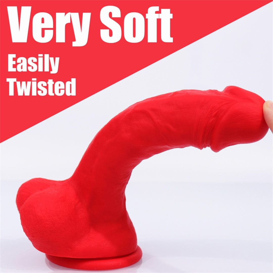 Flexible 5.9 inch dildo bending to show adaptability and comfort