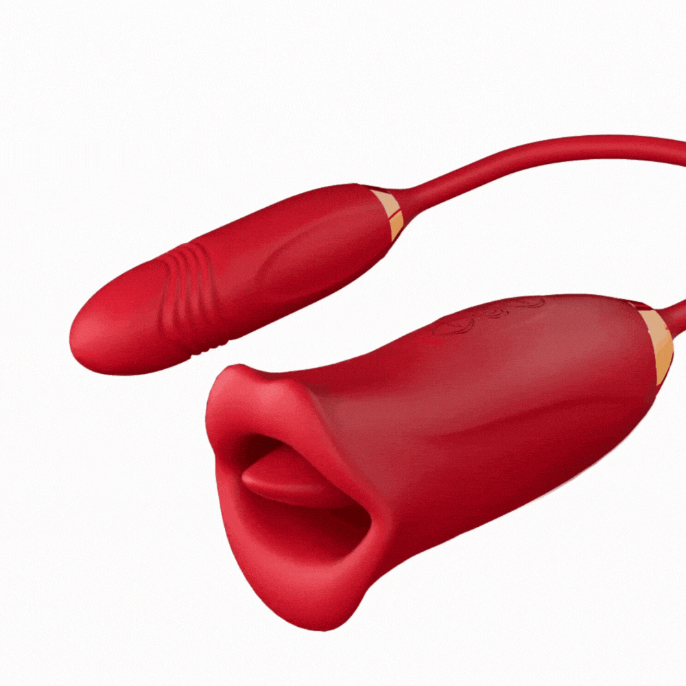 intimilife - Rose Muncher Rose Kiss Tongue Vibrator With Thrusting Dildo Vibrator-IntimiLife