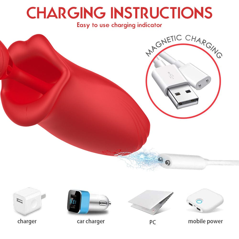 Rose muncher suction vibrator with thrusting dildo showing sleek design