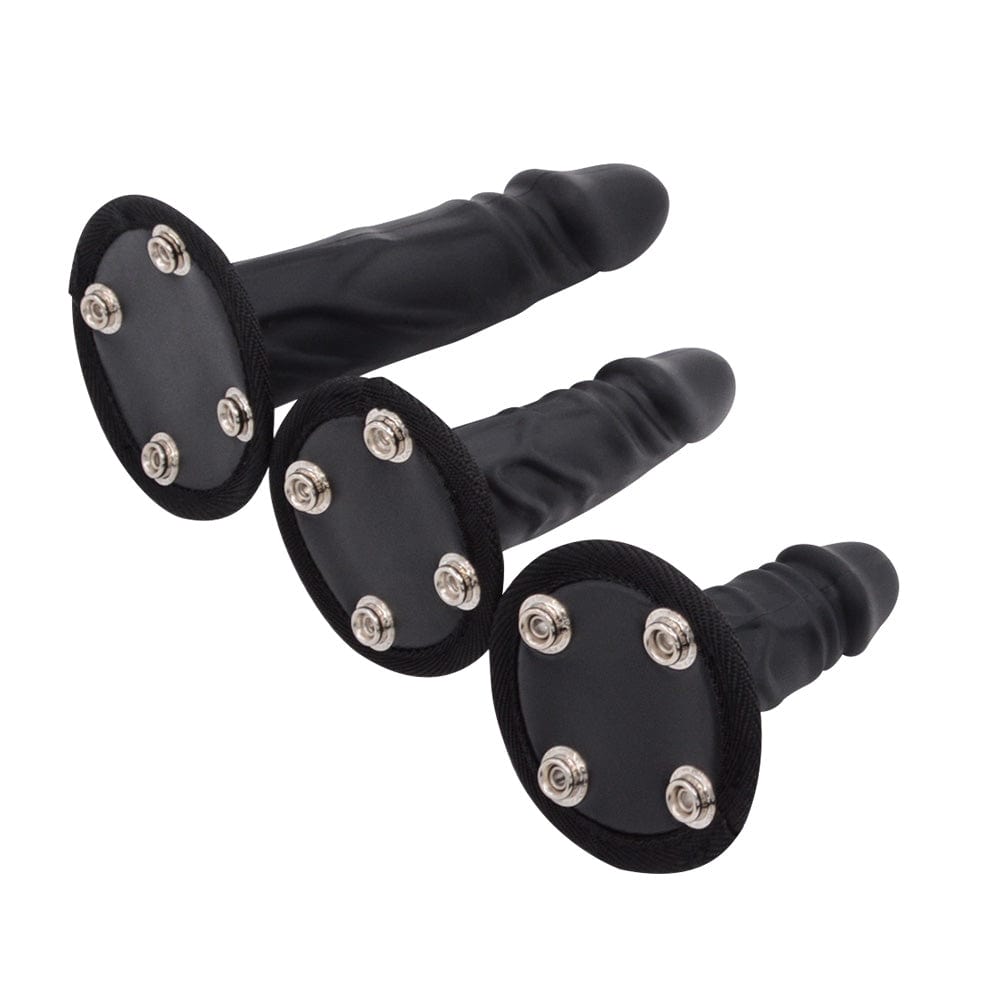 Multiple dildo sizes and adjustable components displayed together