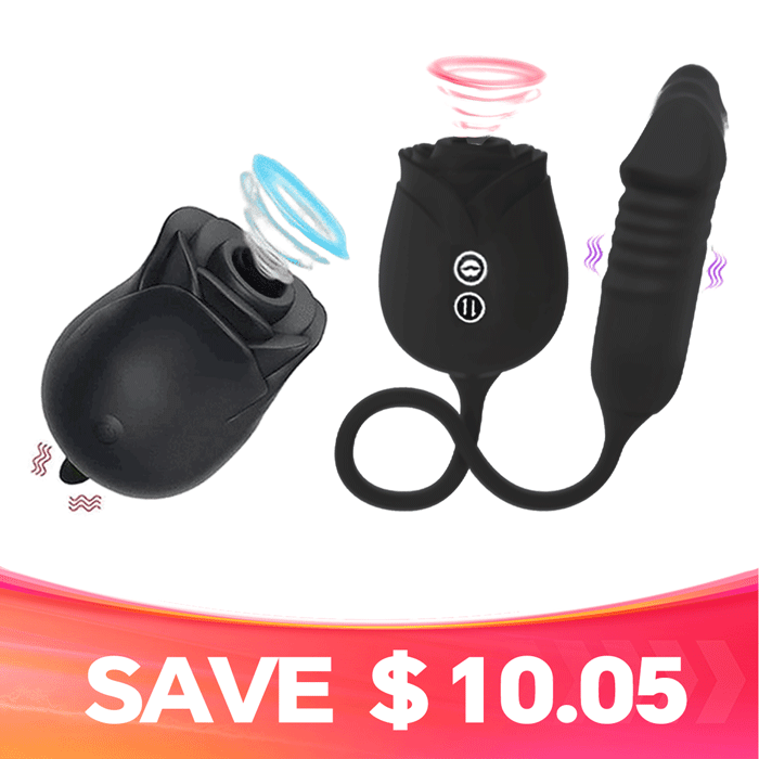 Self-Care Set for Black Rose 2-in-1 Suction & Tongue-Style Massager Set