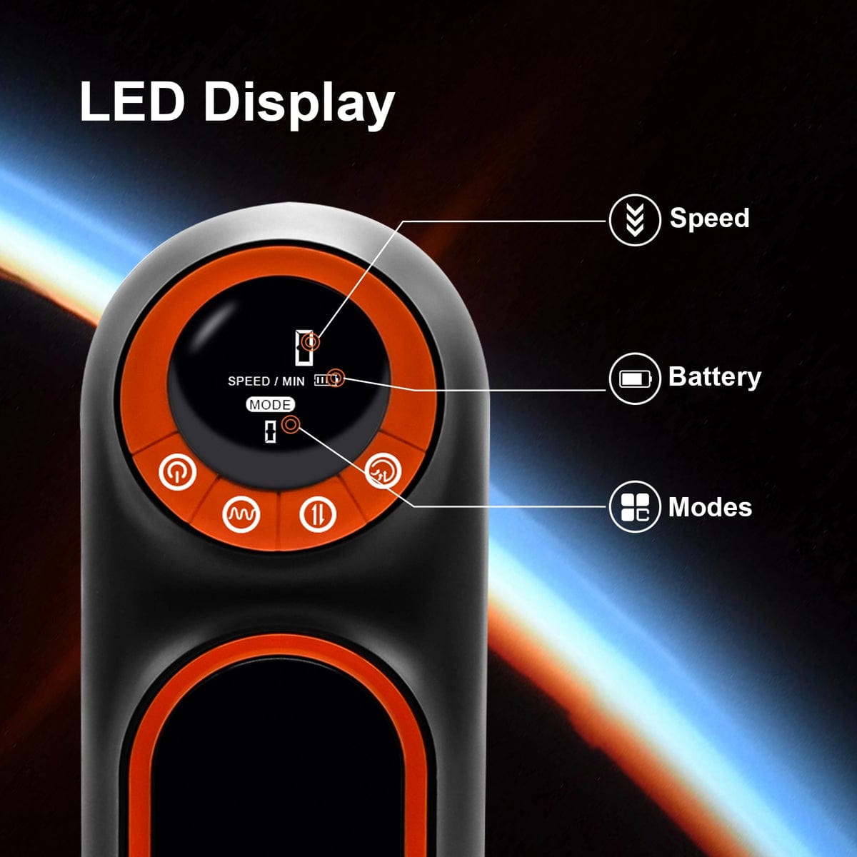 Automatic men's masturbator showing sleek black and orange design