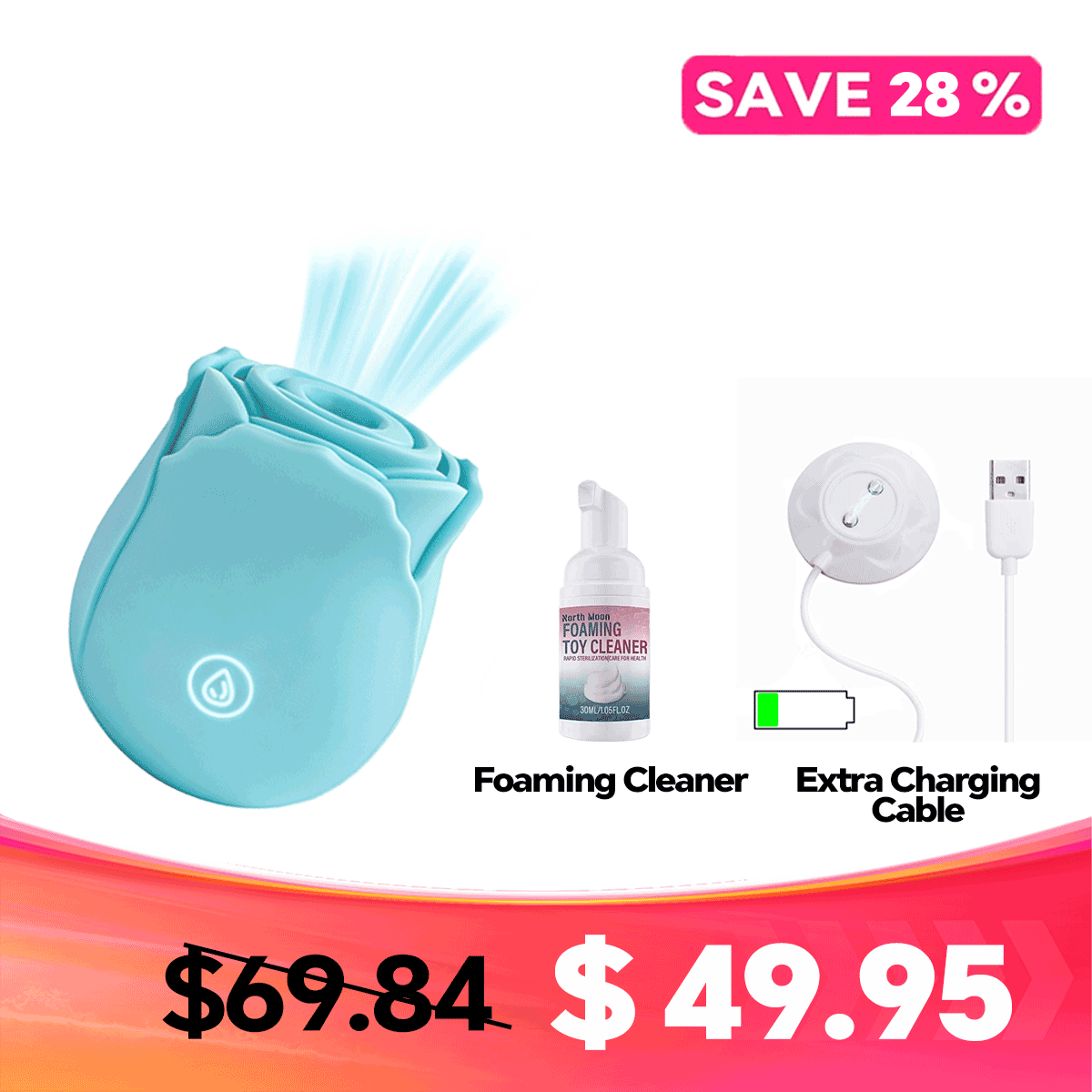 LunaGlow Rose Suction Massager in Blue for Luminous Relaxation features and controls