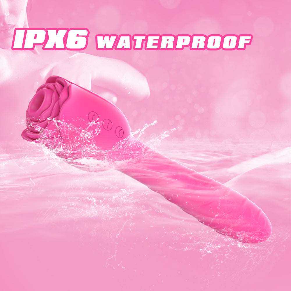 intimilife - D3621 Scarlet 3-in-1 Telescopic Sucking And Shocking Handle Rose Vibrator-IntimiLife