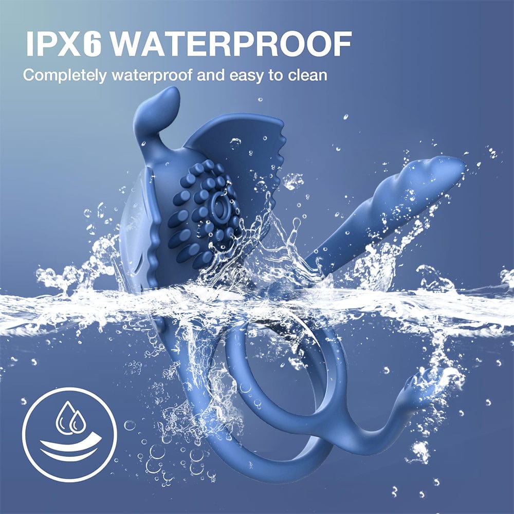 3-in-1 vibrating penis ring showing dual stimulation design