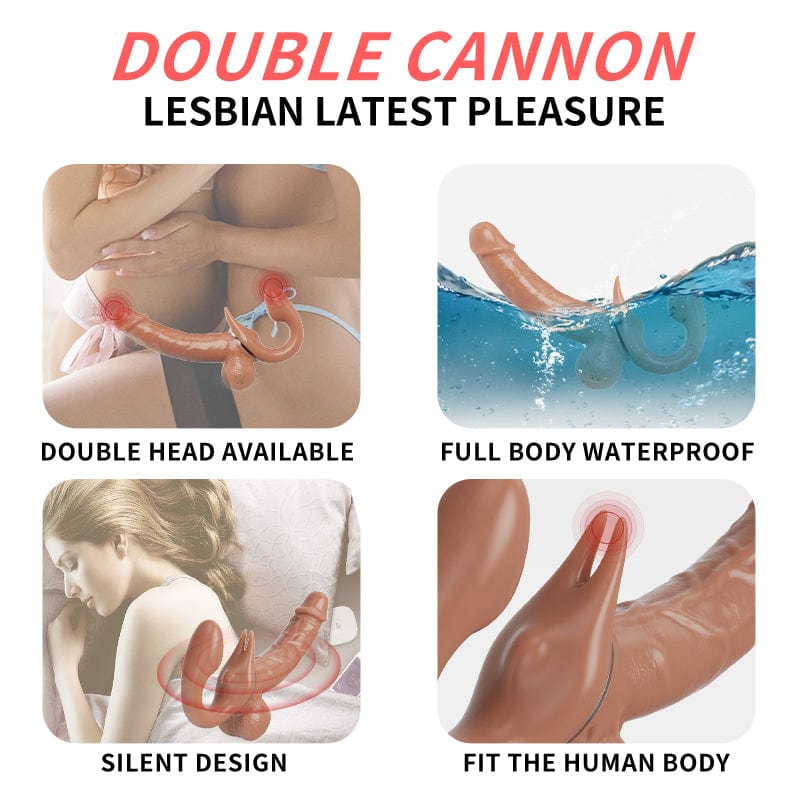Double-ended dildo vibrator showing curved shape and suction cup base