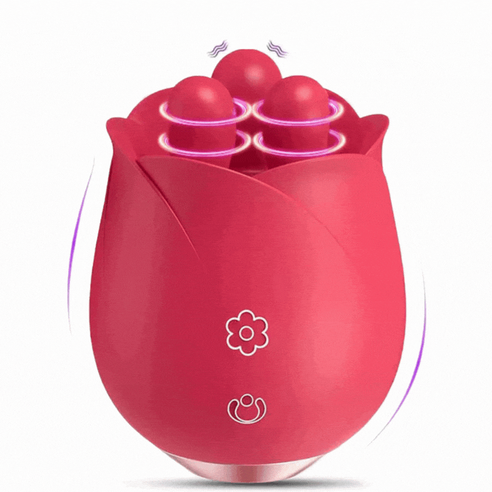 Rose toy showing three pistil tongue design for kneading