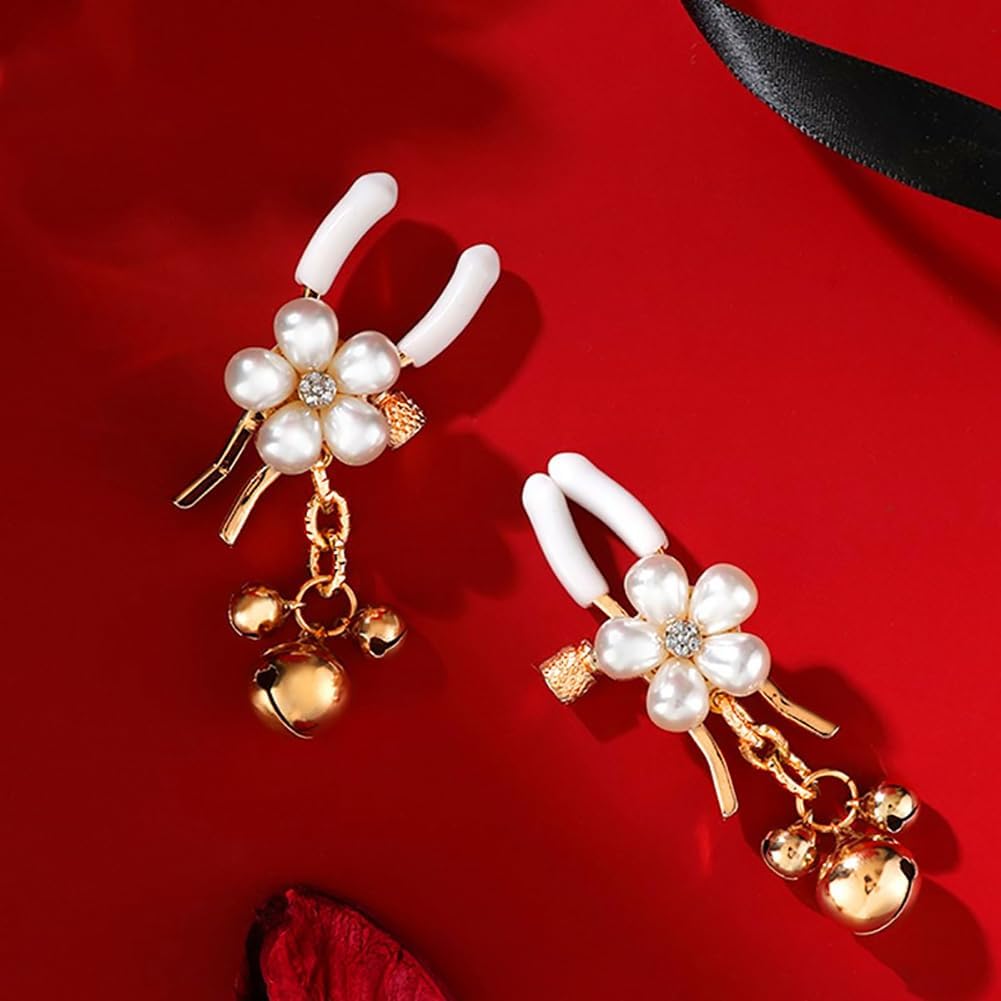 Pearl Petals Bells Nipple Clamps with Chain-IntimiLife