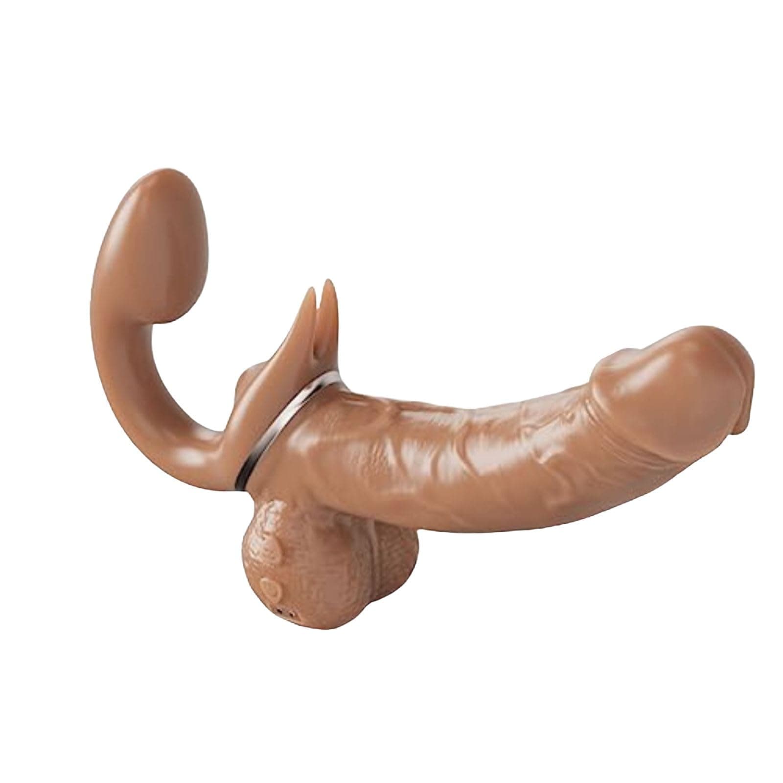 Vibrator attached to smooth surface demonstrating hands-free suction capability