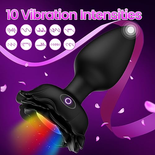 LED vibrating butt plug showing rose design and multiple color options