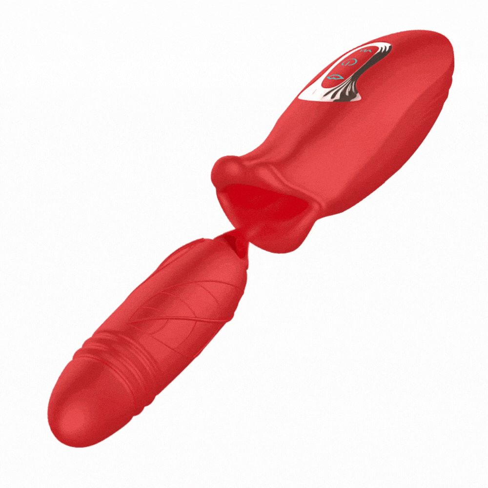 Rose muncher suction vibrator with thrusting dildo showing sleek design