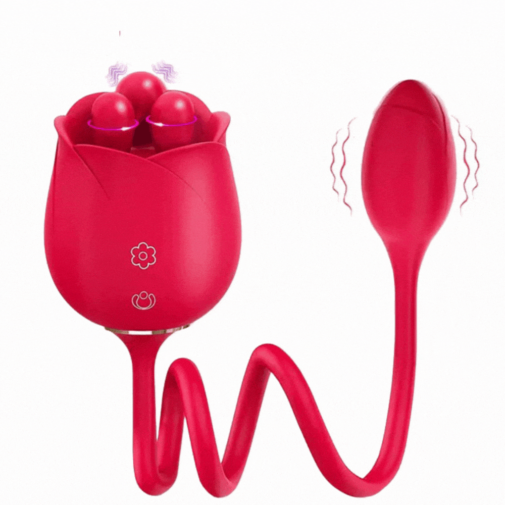 Rose toy with three flexible pistils and vibrating bud on white background