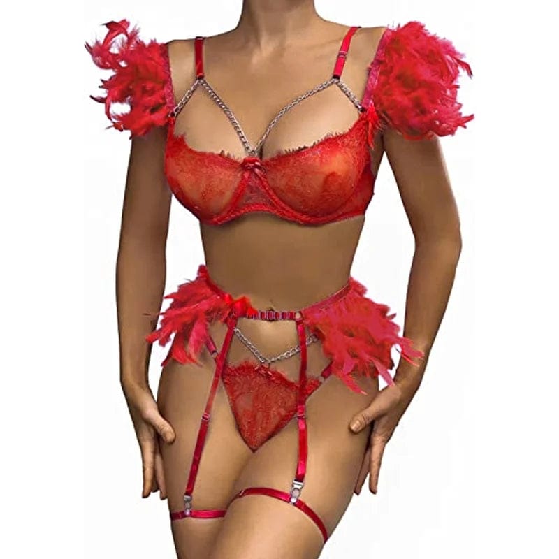 Hot Night Angel Feather Lace Ultra-thin Sexy Lingerie Suit-IntimiLife