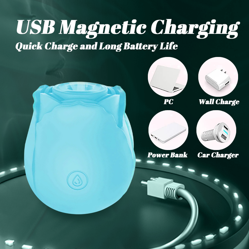 LunaGlow Luminous Rose Suction Massager in Blue