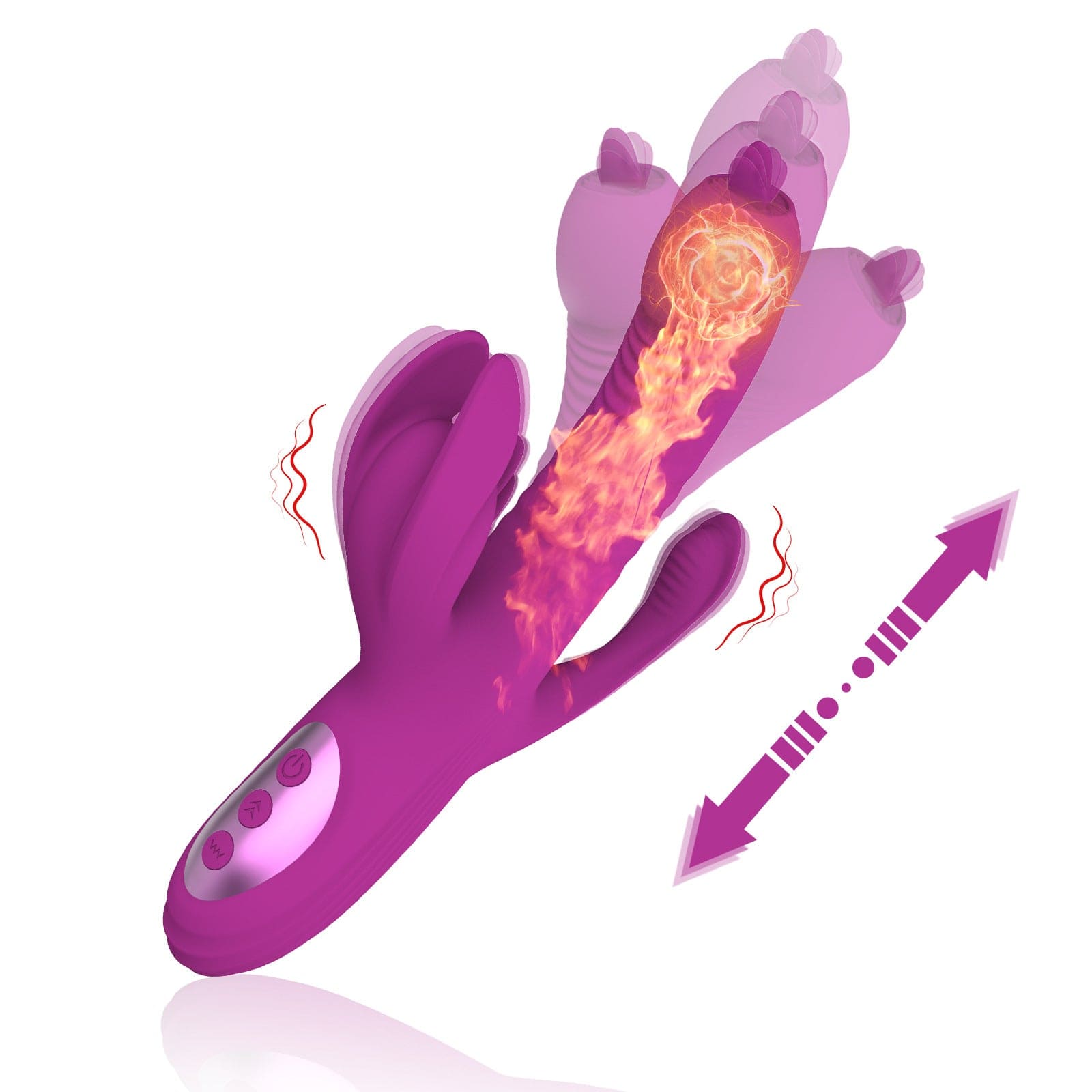 Heating telescopic vibrator showing 4-in-1 functions and sleek design