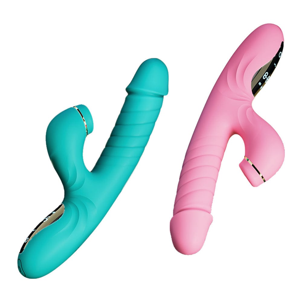 Waterproof adult toy in use with intuitive control buttons highlighted