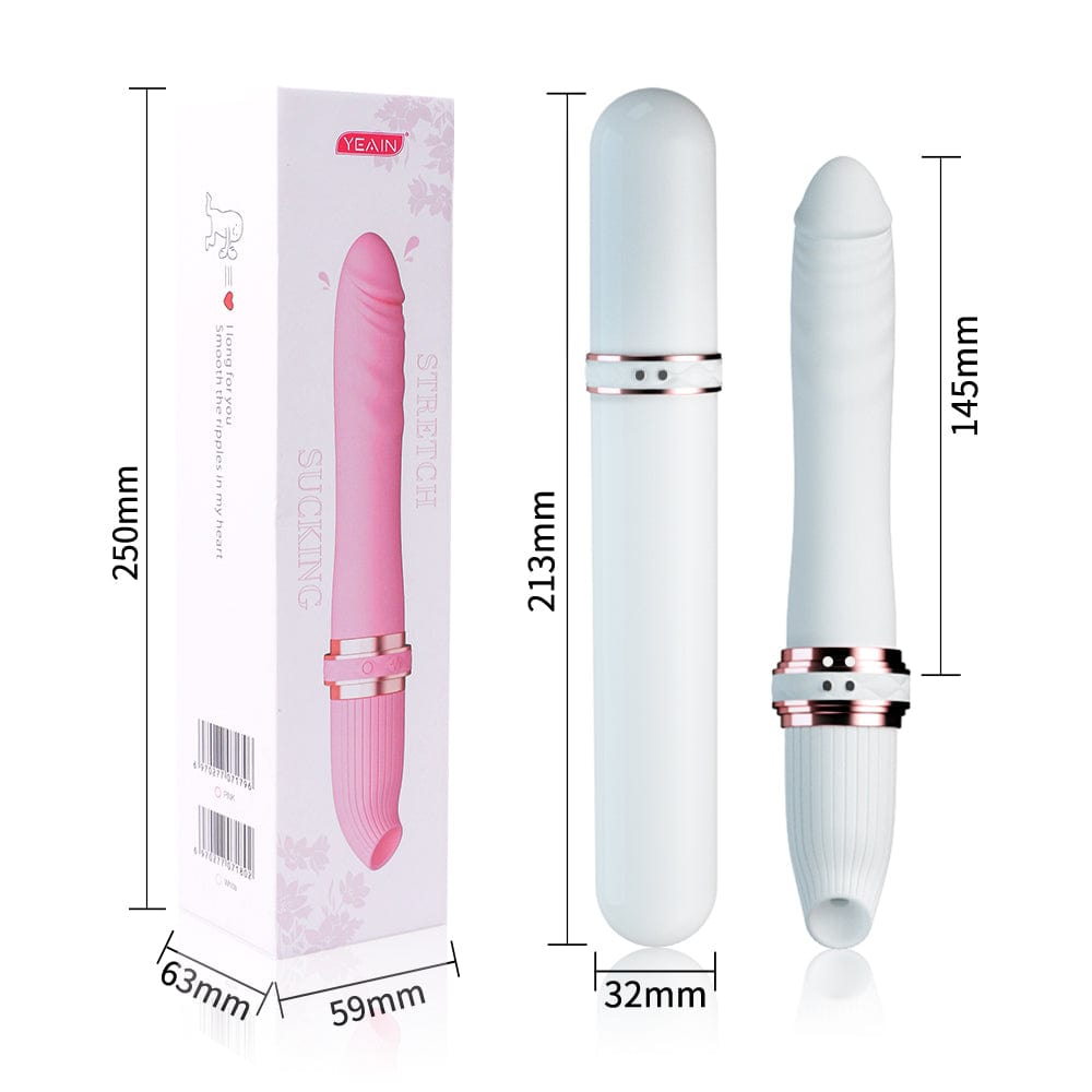 Telescoping vibrator showing extended length and silicone texture
