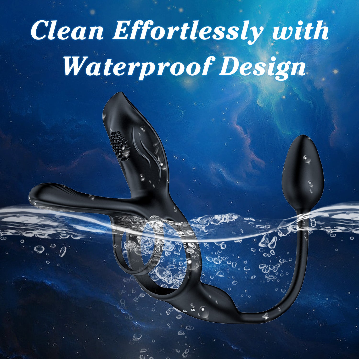 Close-up of flexible silicone cock ring and tapered anal plug for comfortable fit