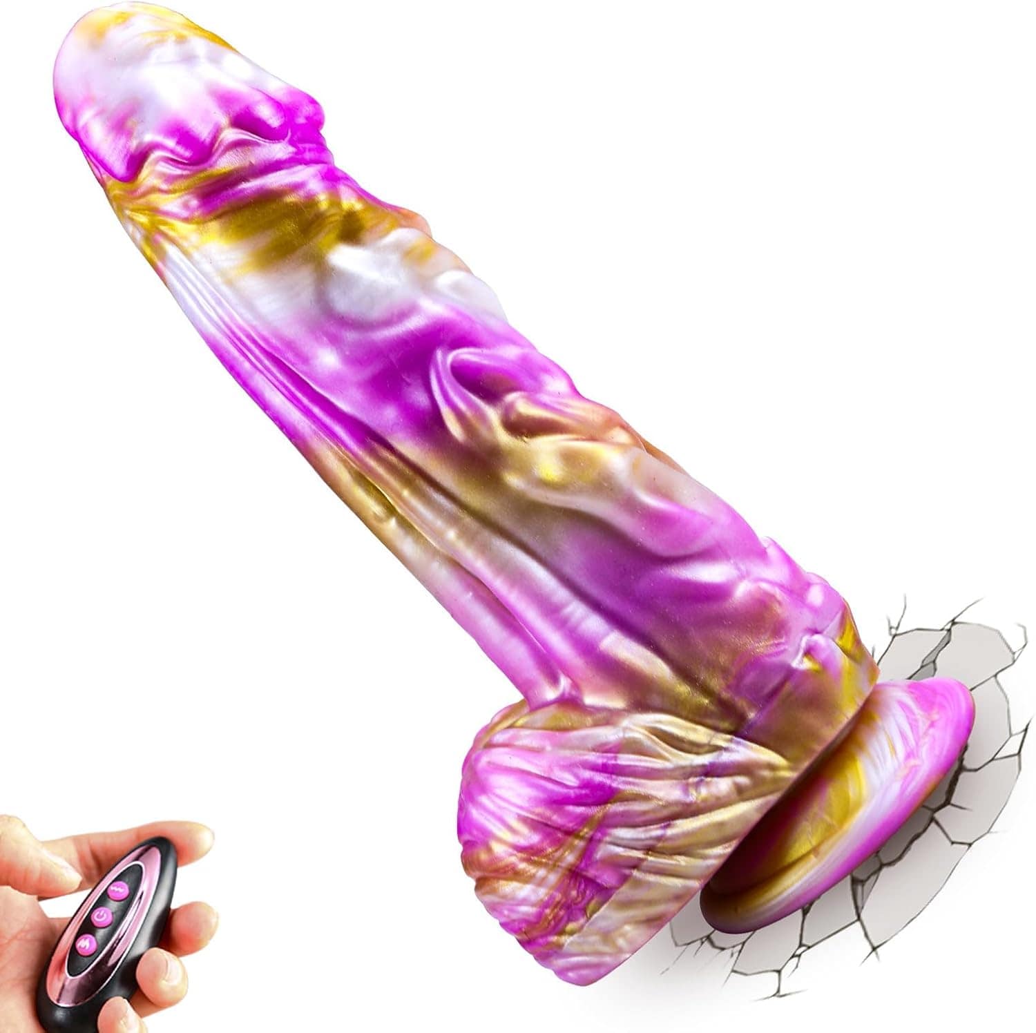 Pink fantasy dildo showing detailed texture and 9-inch size