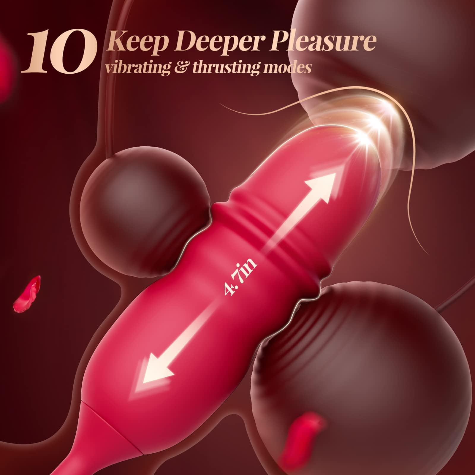 Close-up of double tongue mechanism with 10 speed settings for clitoral stimulation