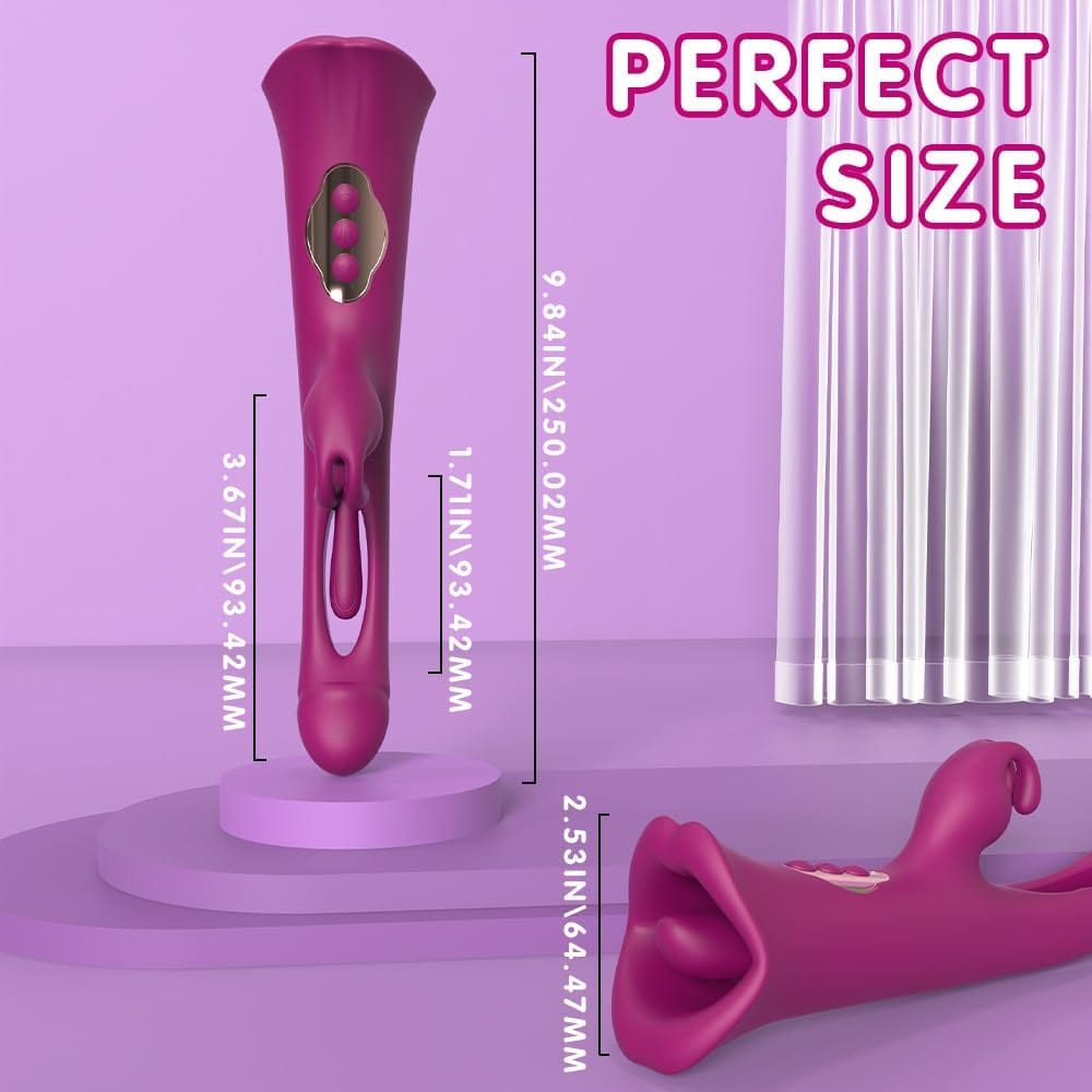 4 IN 1 Rose Muncher Rabbit Vibrator Licking Vibrating Flapping Clit Nipple Stimulator-IntimiLife